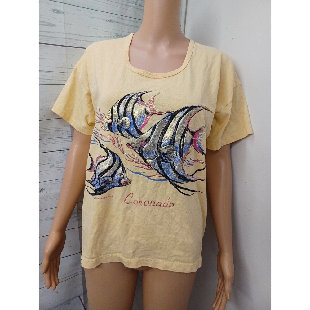 Vtg Coronado Island Fish Shirt Yellow T-shirt  Sportswear Inc PSI Sz L